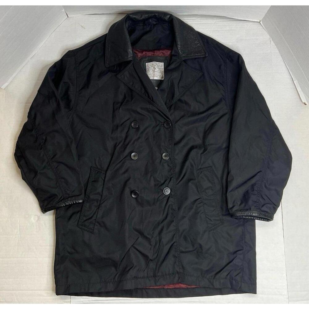 Coach Double Breasted Nylon‎ Black Water Resistant Soft Leather Coat Sz Medium